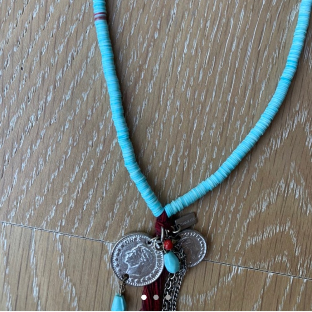 CHAN LUU TEAL BEADED AND CHARM NECKLACE